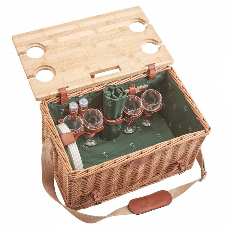 Picnic basket in green leather fabric - 4 people