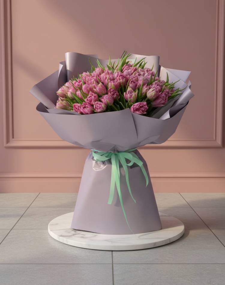 Bouquet 101 peony lilac-pink tulips