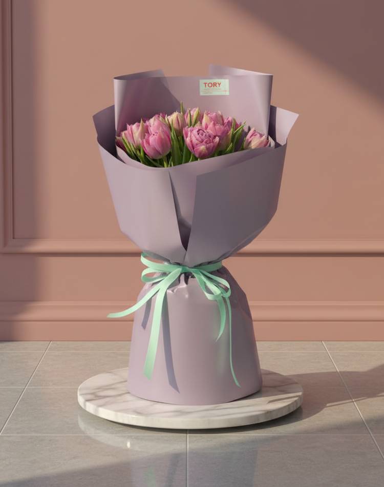 Bouquet of 15 lilac-pink peony tulips
