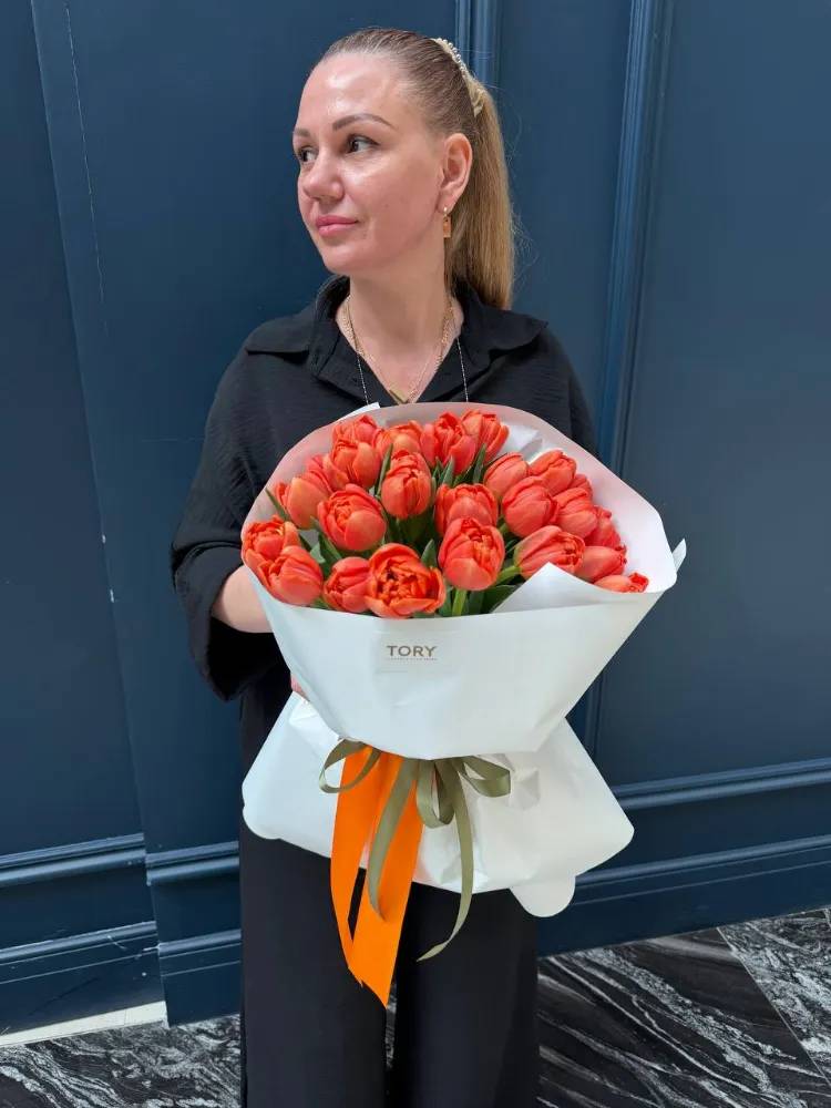 A bouquet of 25 orange peony tulips