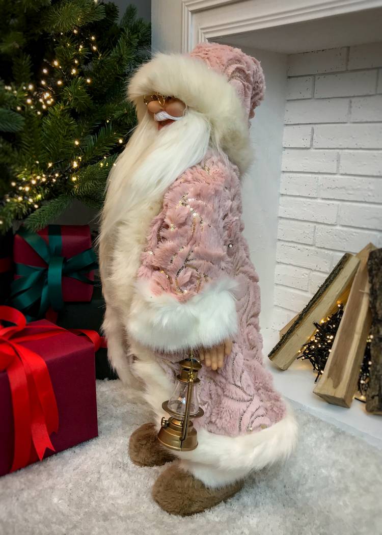 Decor Santa in a pink fur coat, 60 cm