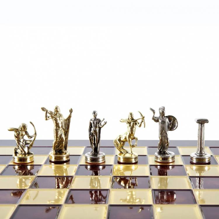 The Giants' Battle Metal Chess set with Gold & Silver Chessmen & 36cm Chessboard in Red