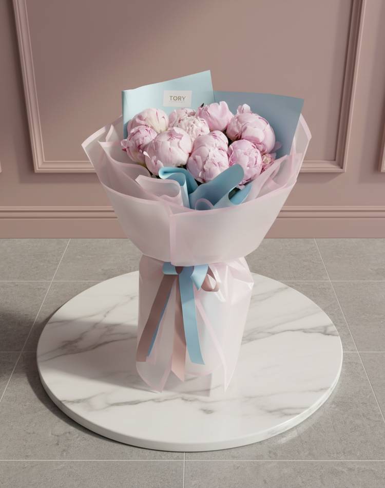 Bouquet of 9 pink peonies