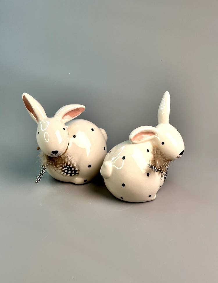Bunny with feathers ceramic 12*14*9 cm