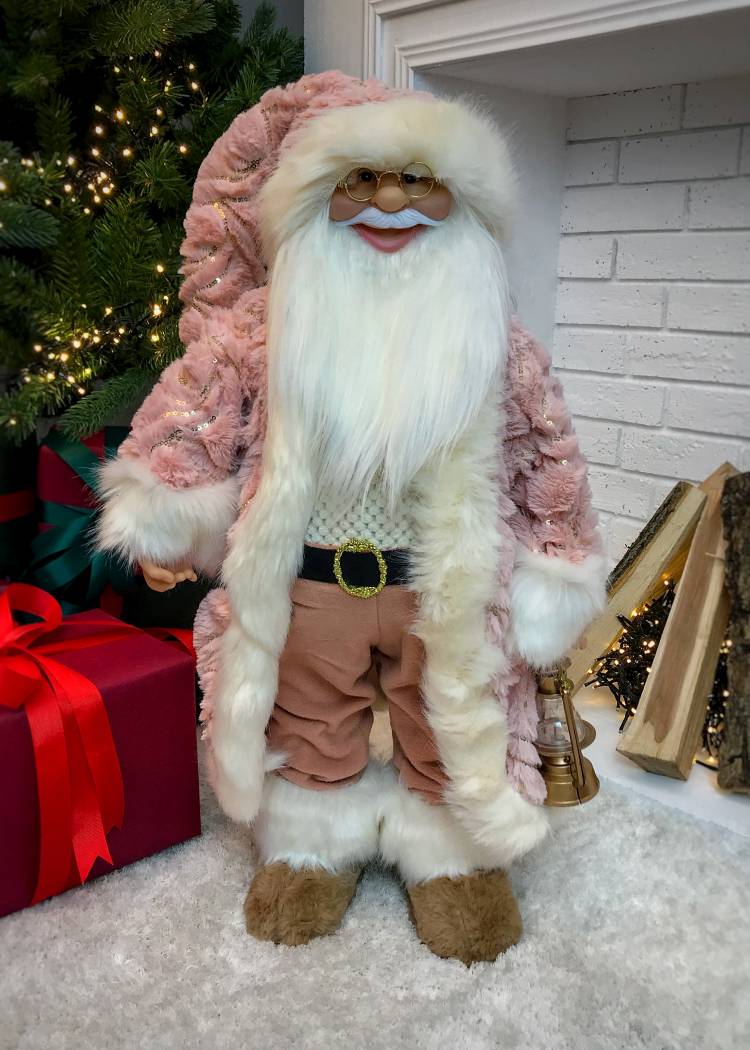 Decor Santa in a pink fur coat, 60 cm
