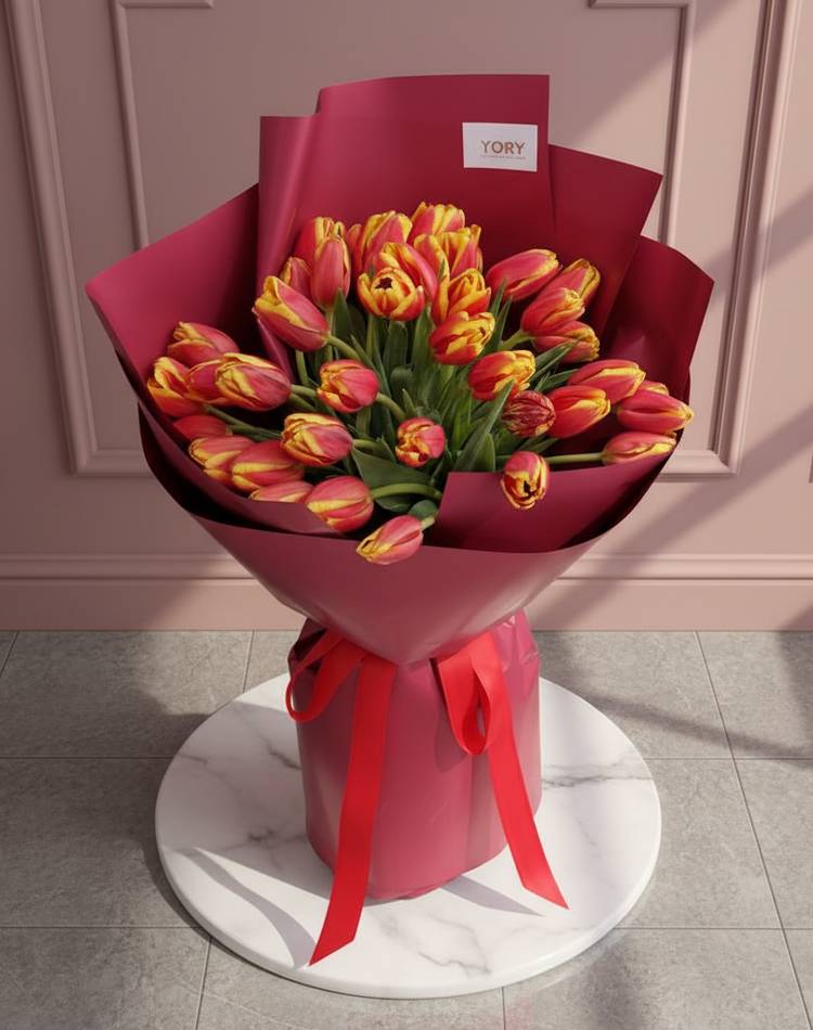 Bouquet of 35 tulips "Ogonyok"