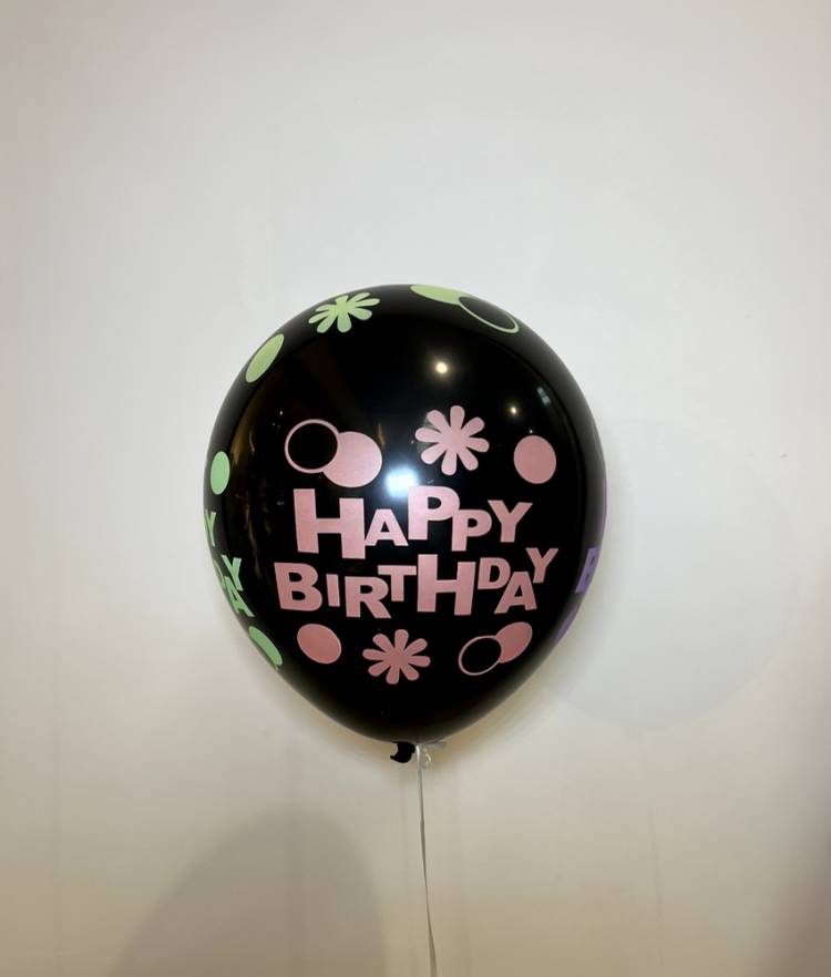 Balloon black Happy Birthday flowers