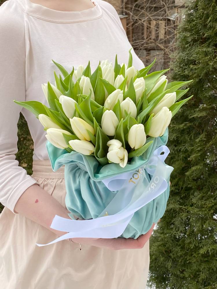 Tulips in a velvet bag 