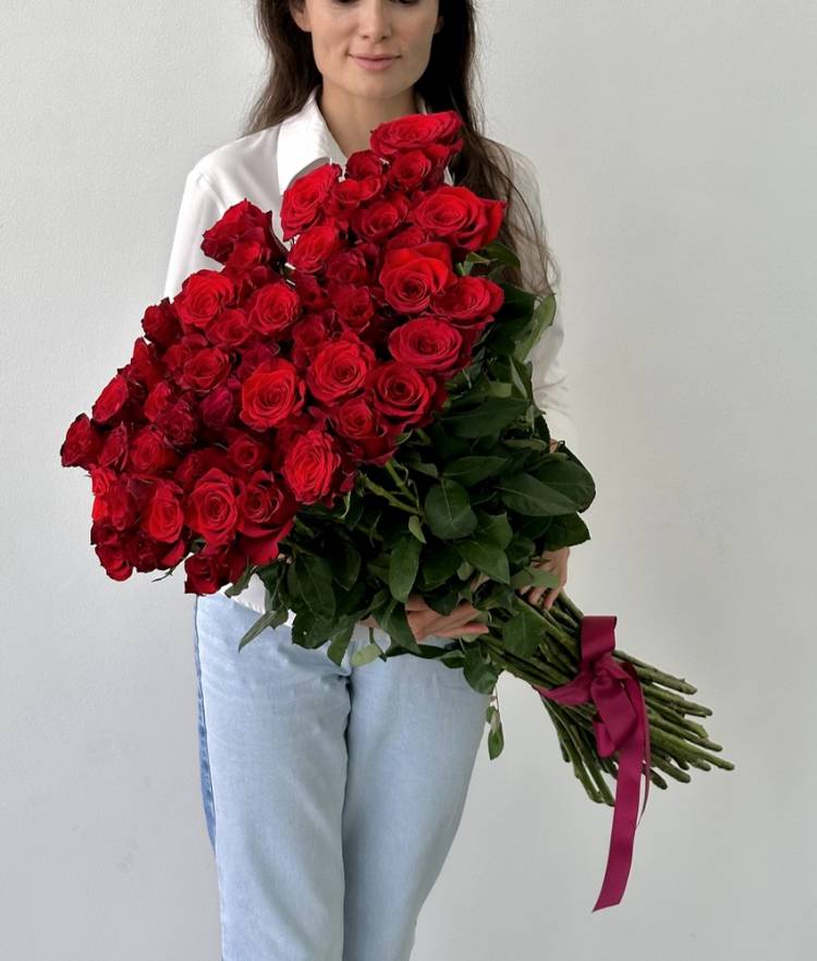 BOUQUET OF 51 IMPORTED RED ROSES, 100 CM