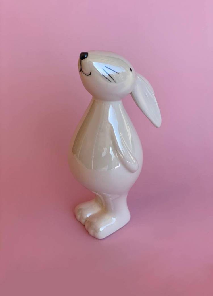 Rabbit gray/white, (W/H/D) 10x17x6cm