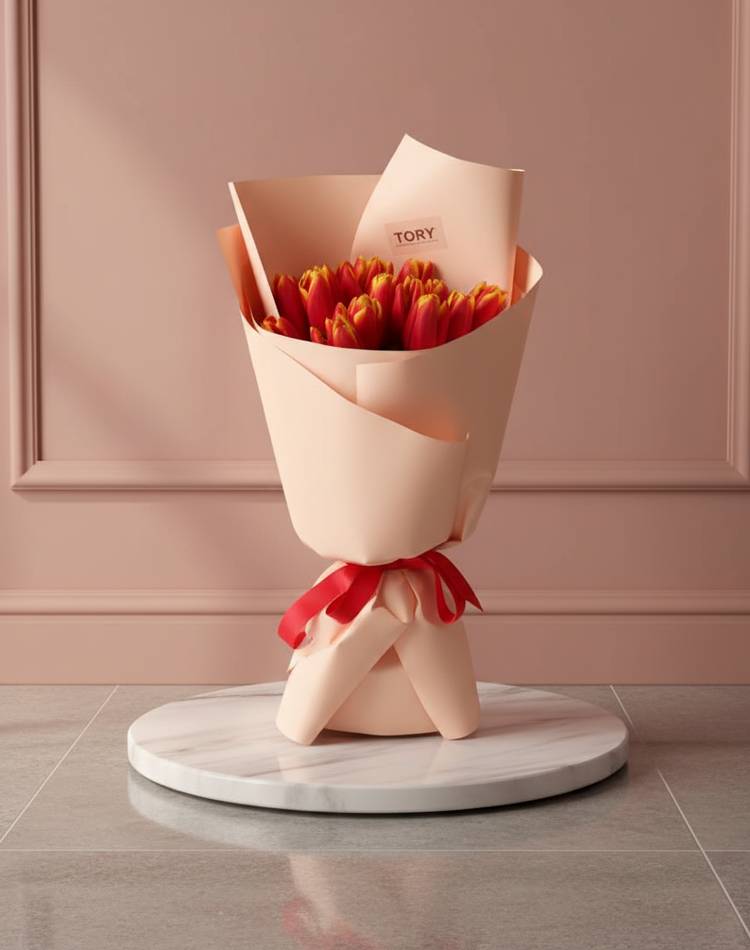 Bouquet of 15 tulips "Ogonyok"