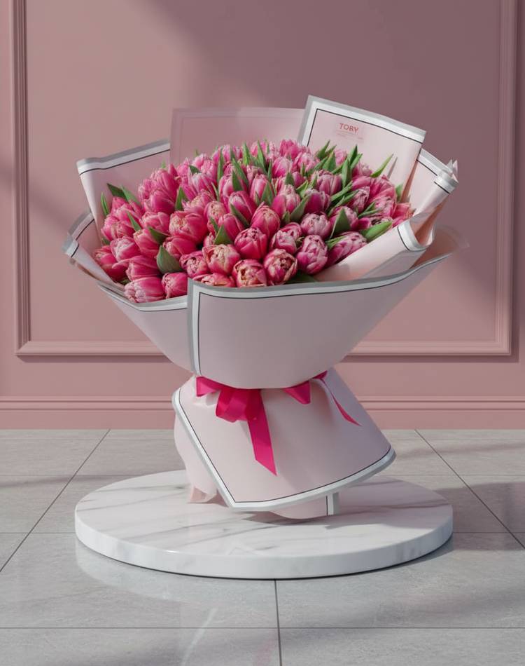 Bouquet 101 pink peony tulip
