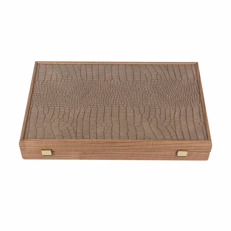 Backgammon Handmade Crocodile Tote in Grey Beige Inlaid Leatherette  with Side racks 48x30cm