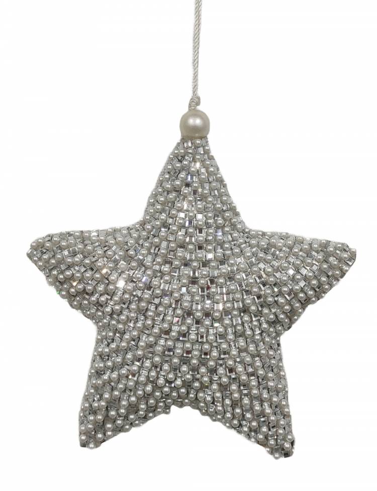 Beads-Starornament "Mirror" 12cm white/silver