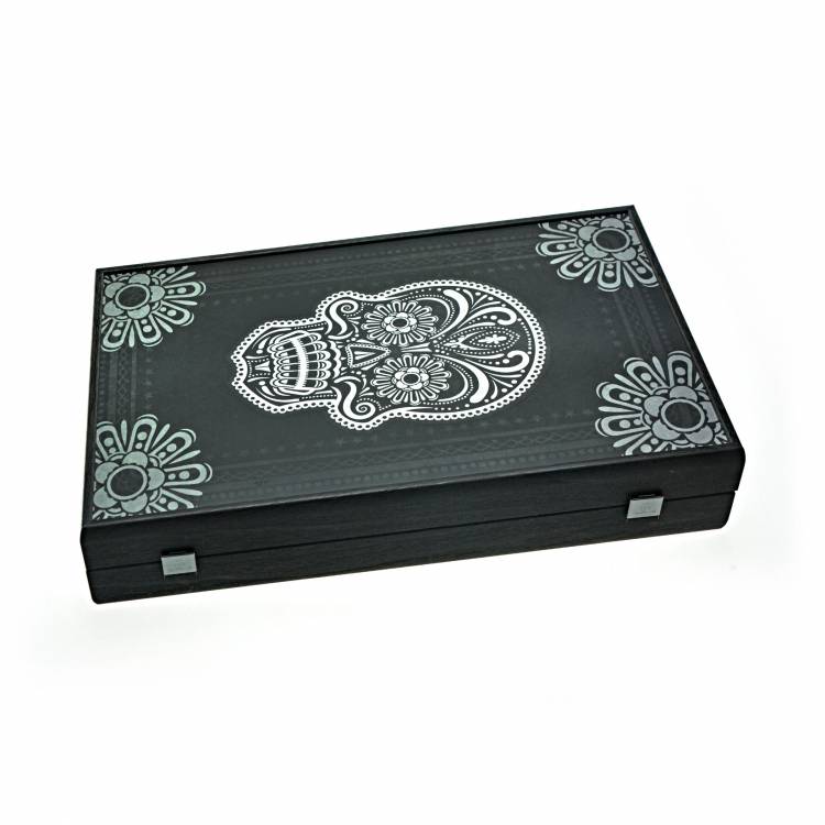 Backgammon handcrafted wooden Day of the Dead