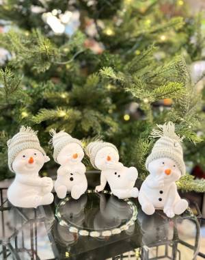 Snowman sitting with hat grey, assorted, 9x8x11cm - flowers delivery Dubai