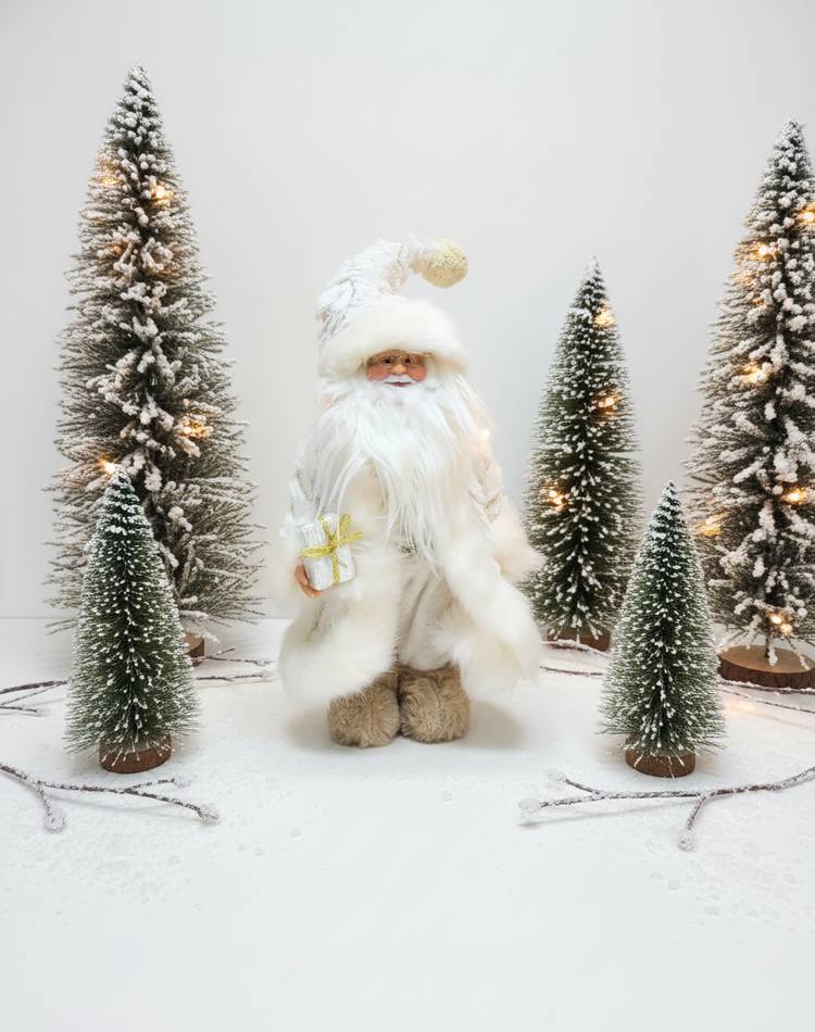 Decor Santa in a cream fur coat, 30 cm