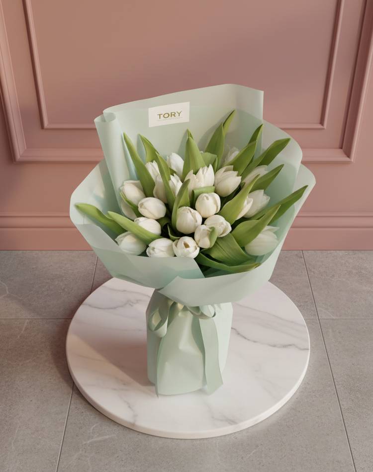 Bouquet of 25 White Tulips