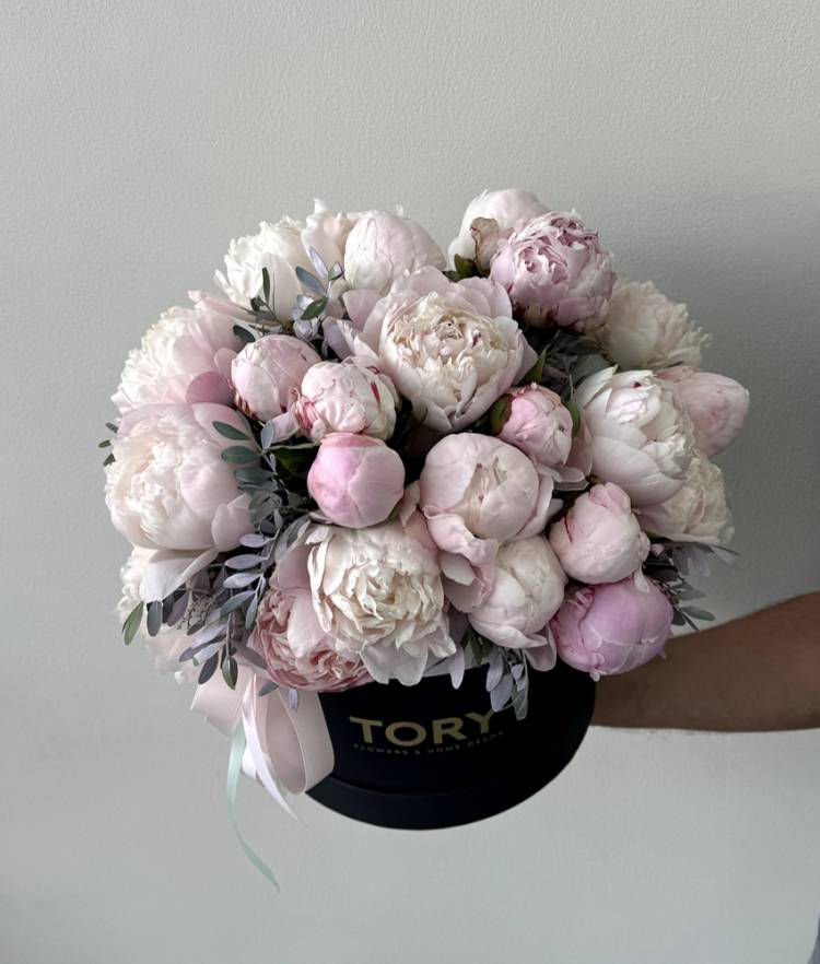 Pink peonies in a box 