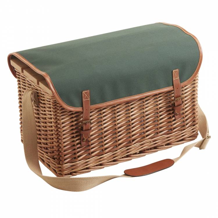 Picnic basket in green leather fabric - 4 people