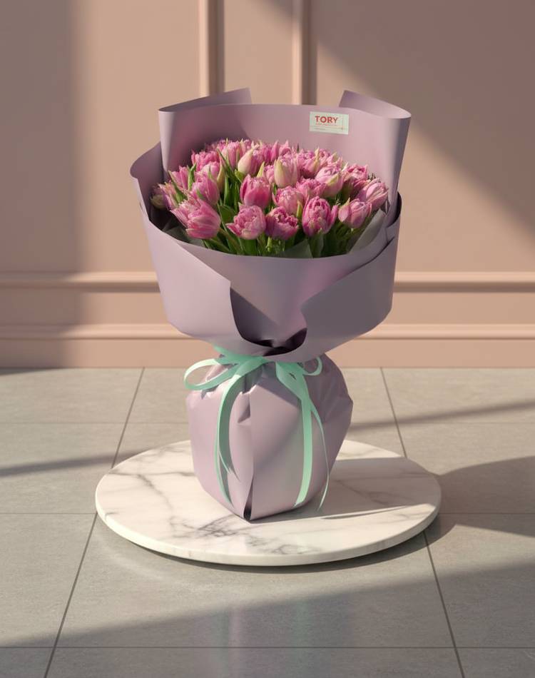 Bouquet of 35 lilac-pink peony tulips