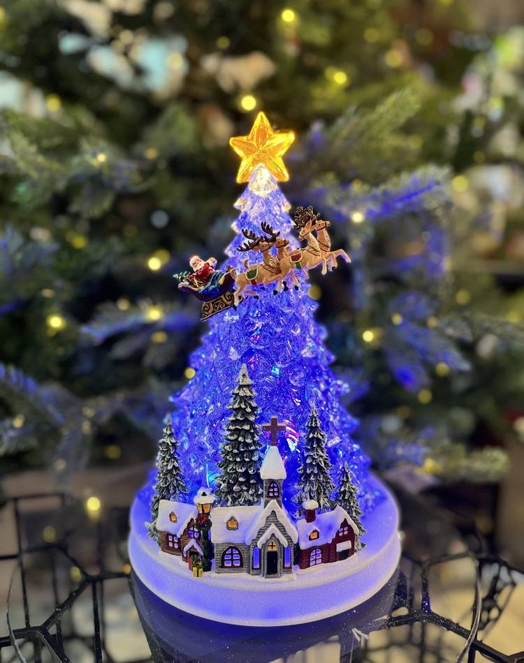 Christmas tree with village, LED-silver