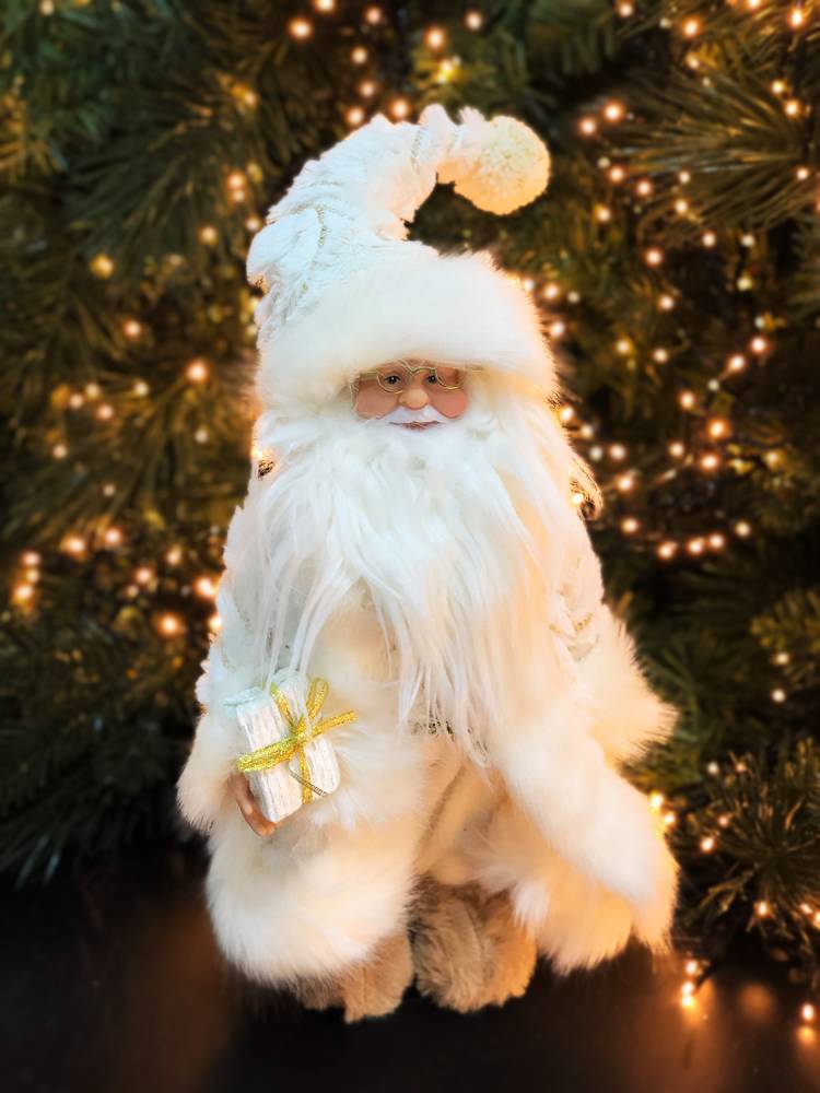 Decor Santa in a cream fur coat, 30 cm