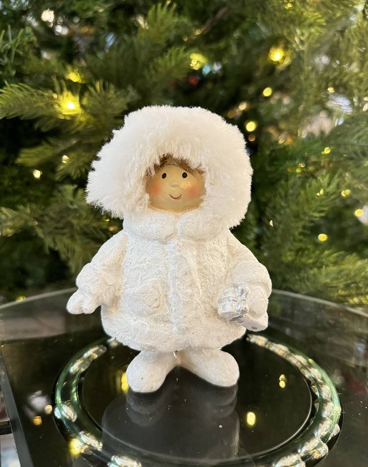 Winter child with glitter of poly, plush white assort, 9x13x6cm