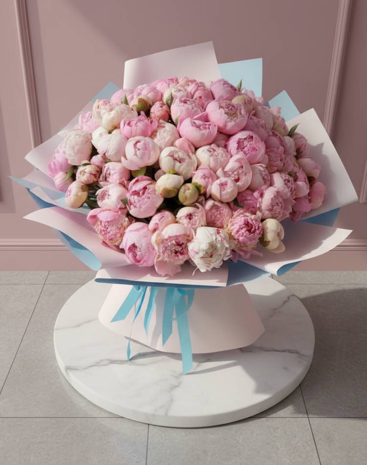 Bouquet of 101 pink peonies