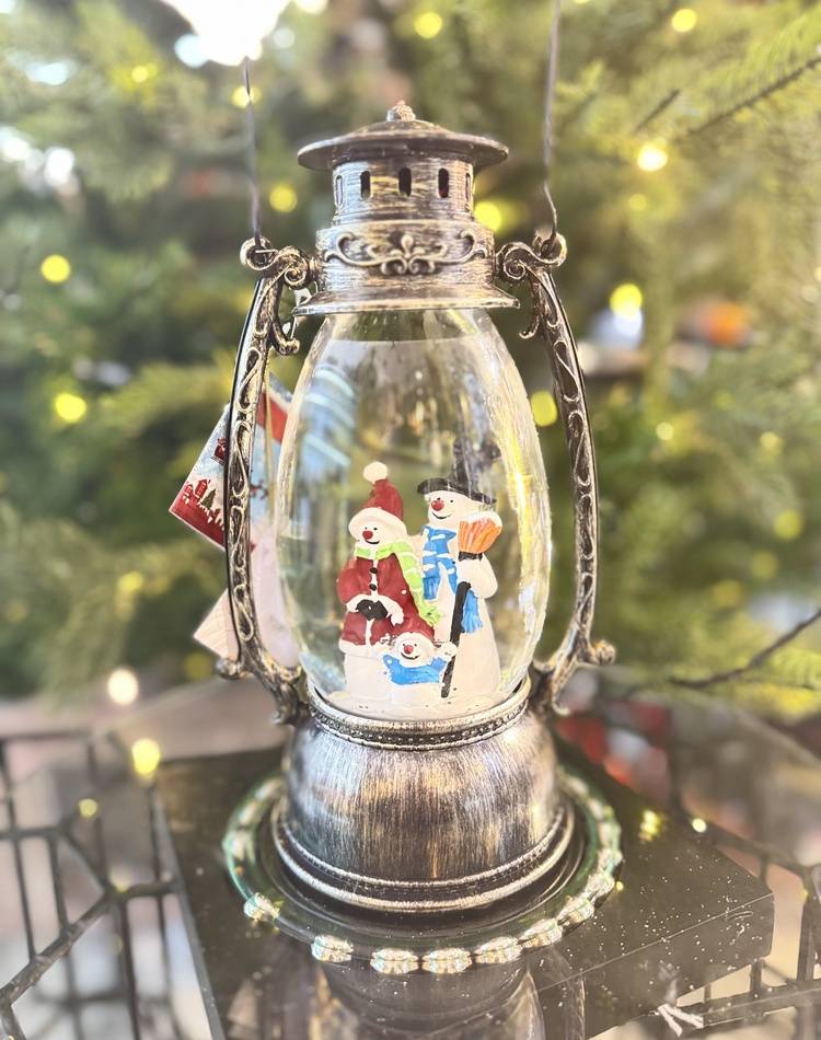 Lantern-snowman family with baby,waterspinning, LED-Bronze