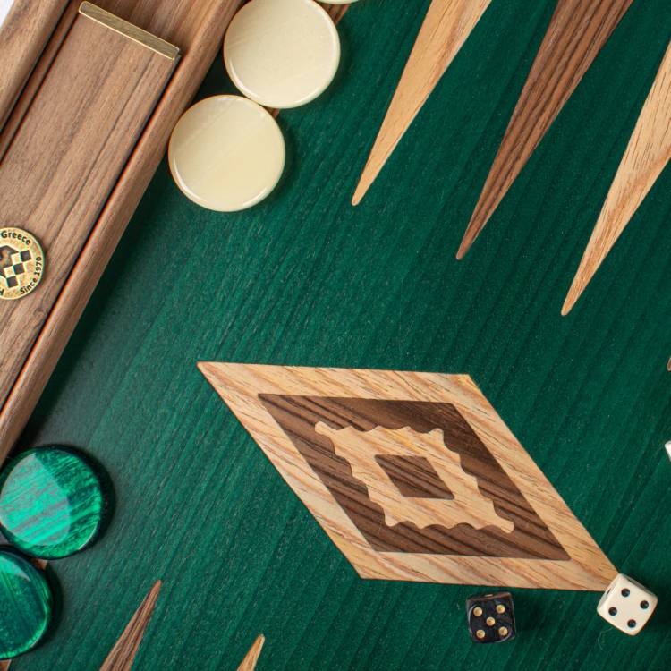Backgammon Handmade American Green Walnut Inlaid  with Walnut & Oak points with Side racks 48x30cm