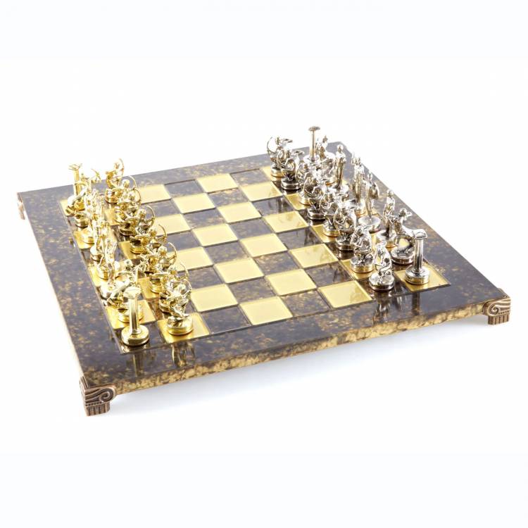 Hercules chess set with gold/silver chessmen and brown/bronze chess board 36 x 36cm