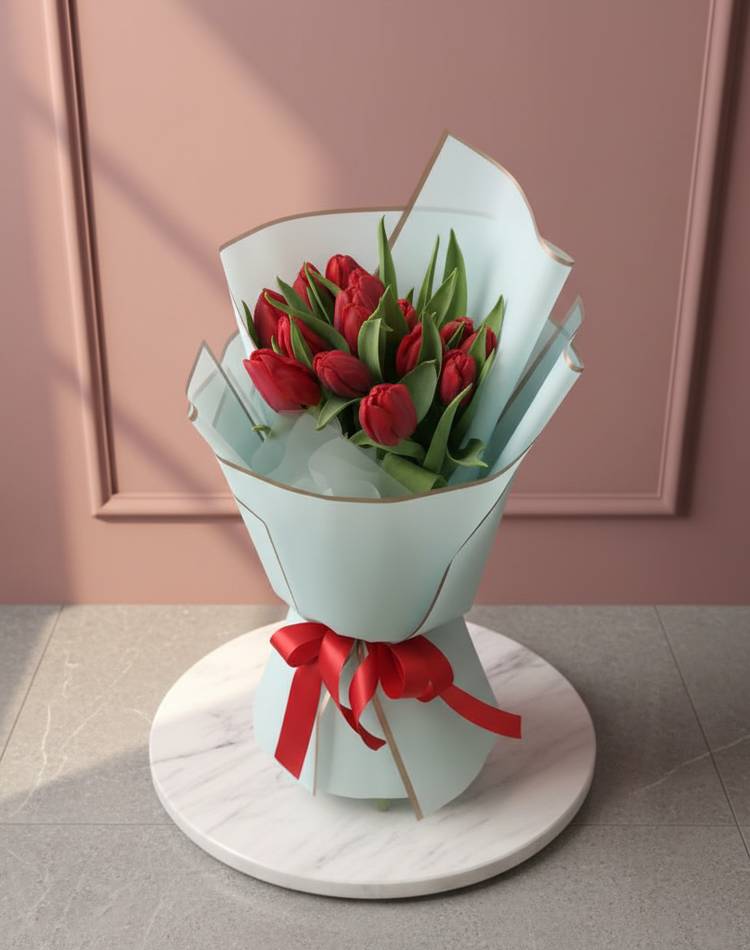 Bouquet of 15 Red Tulips