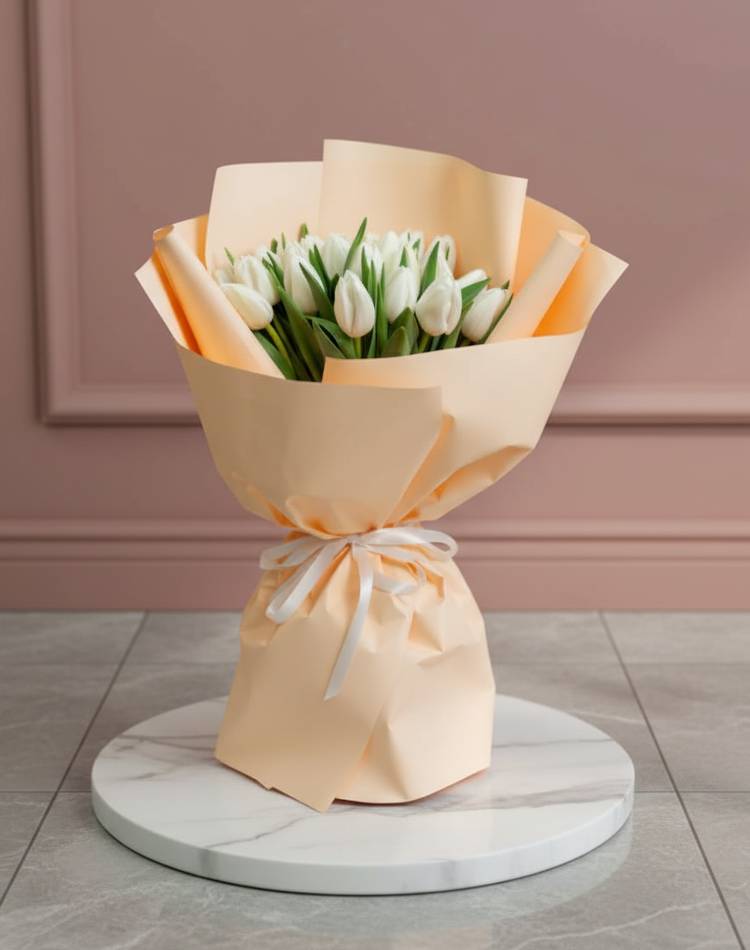 Bouquet of 25 White Tulips