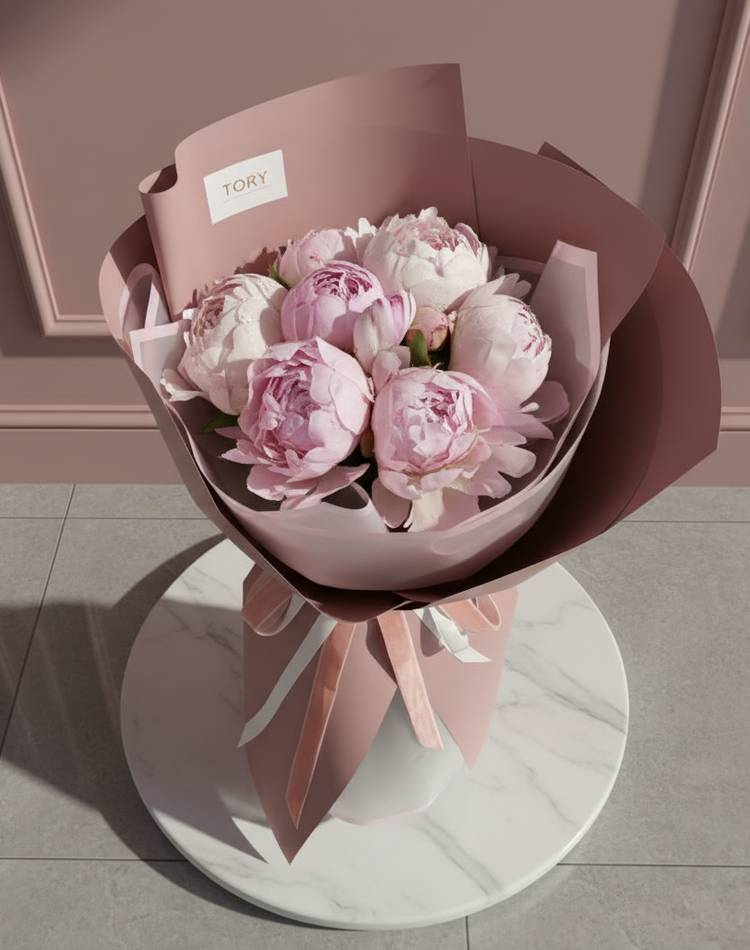 Bouquet of 9 pink peonies