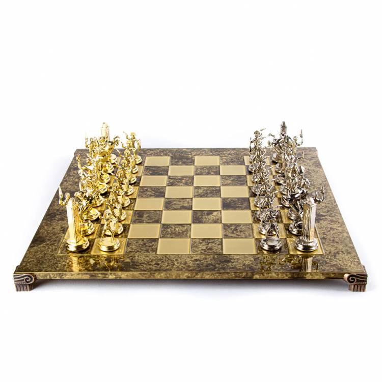 Greek mythology chess set with gold/silver chessmen and bronze chessboard 54 x 54cm