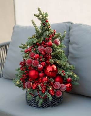 Living Christmas tree red toy - flowers delivery Dubai