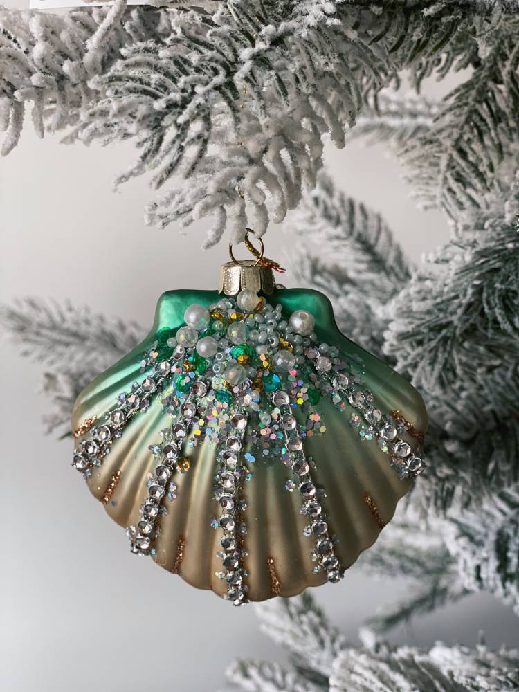 Christmas tree decoration Glass Sea shell assorted, 9 cm.