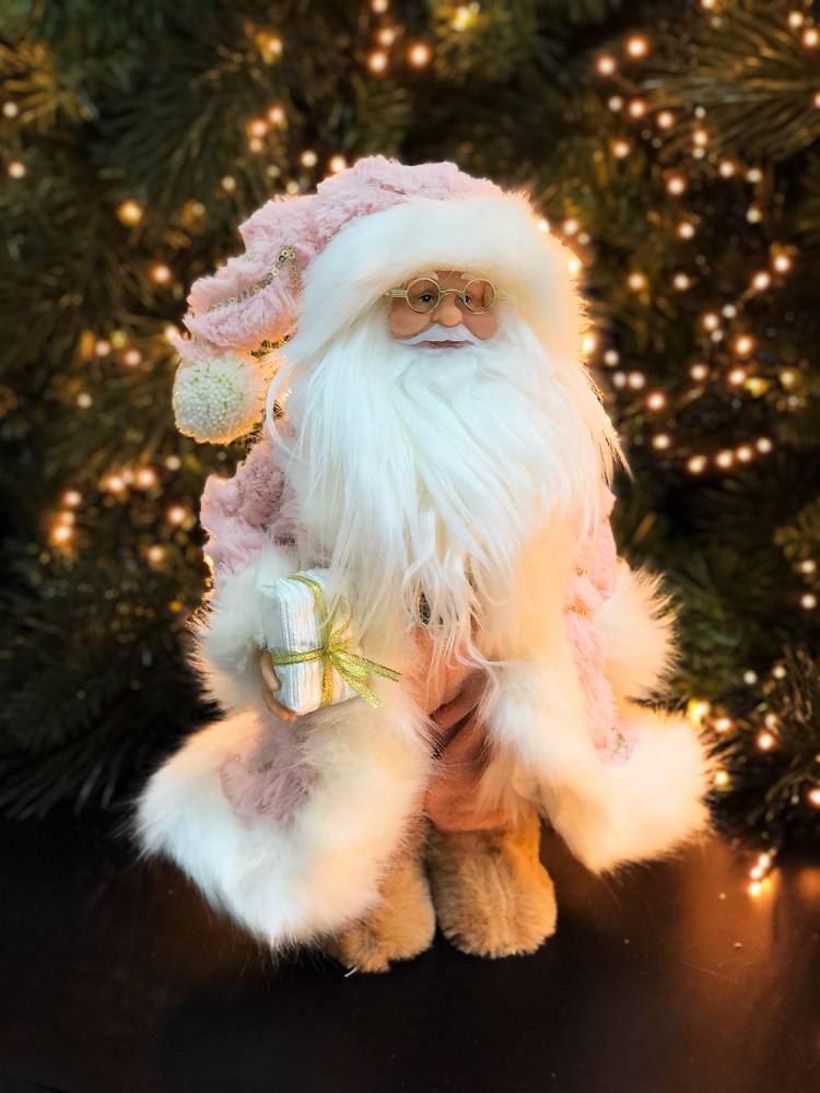 Decor Santa in a pink fur coat, 30 cm