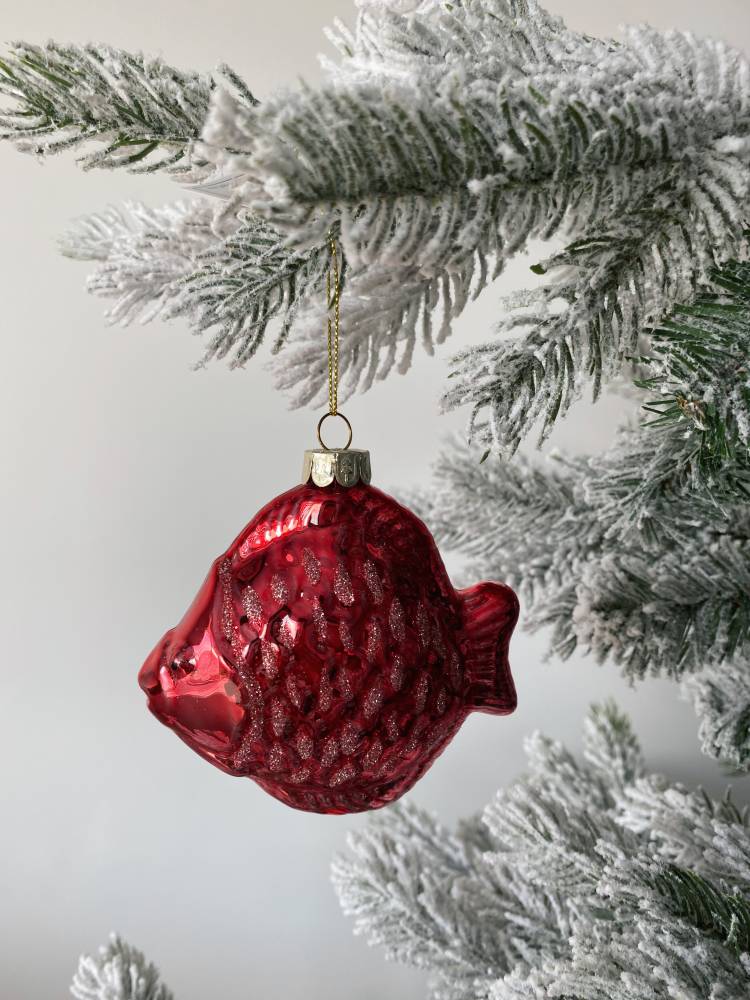 Christmas tree decoration glass Pink fish assorted, 10 cm