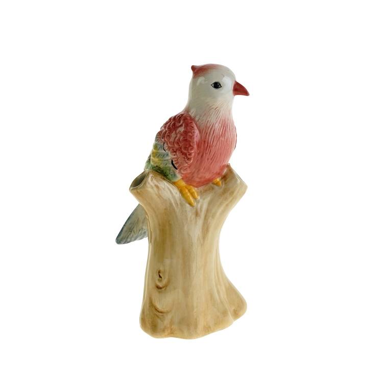 Vase w. bird, multi-colored, pink