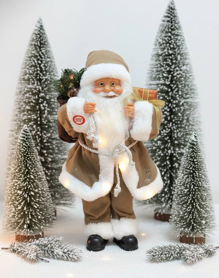 Christmas Santa promo, 15 LED, fabric beige, 40 cm