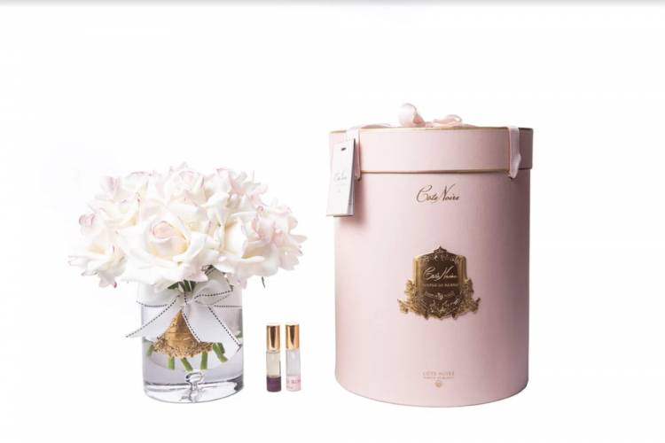 Flowers in a vase Grand rose bouquet  Blush  Pink box with Gold