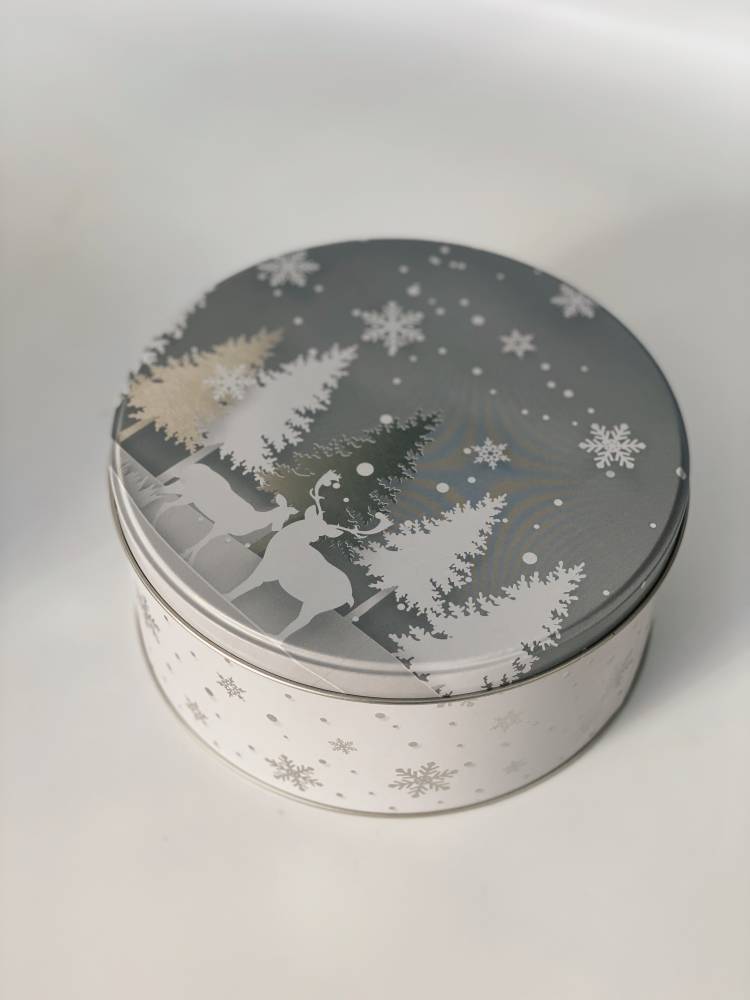 Round metal box with Christmas design 13x7x13cm