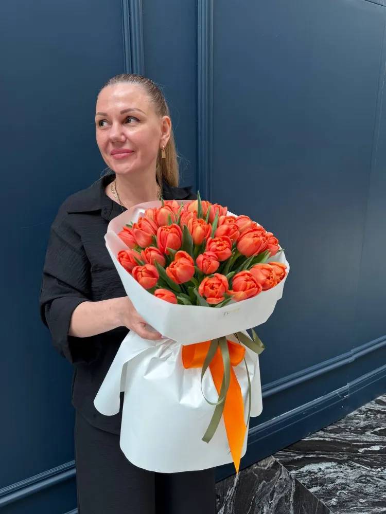 A bouquet of 35 orange peony tulips