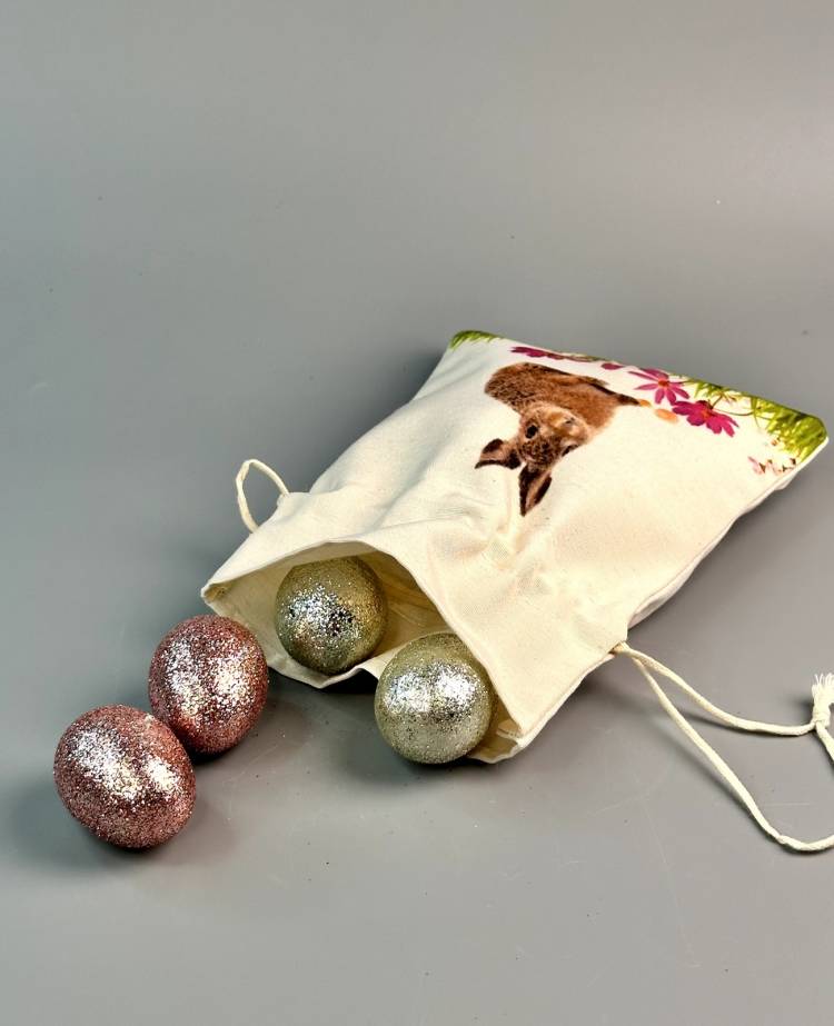 Gift bag with rabbit, beige, (W/H) 13x19cm