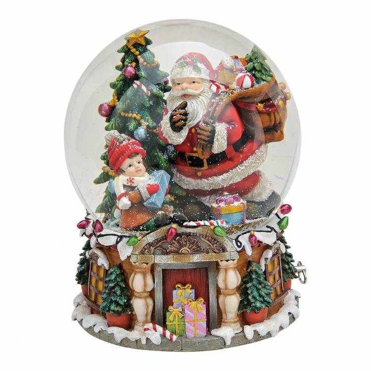 Music box/snowglobe santa poly /glass 20x16 cm